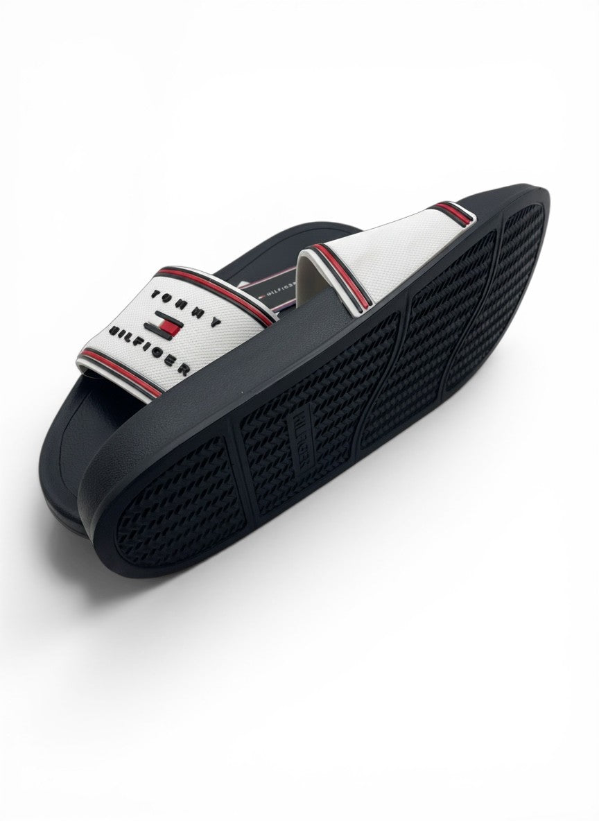 Tommy Hilfiger Black & White Slide Slippers With Logo Strap