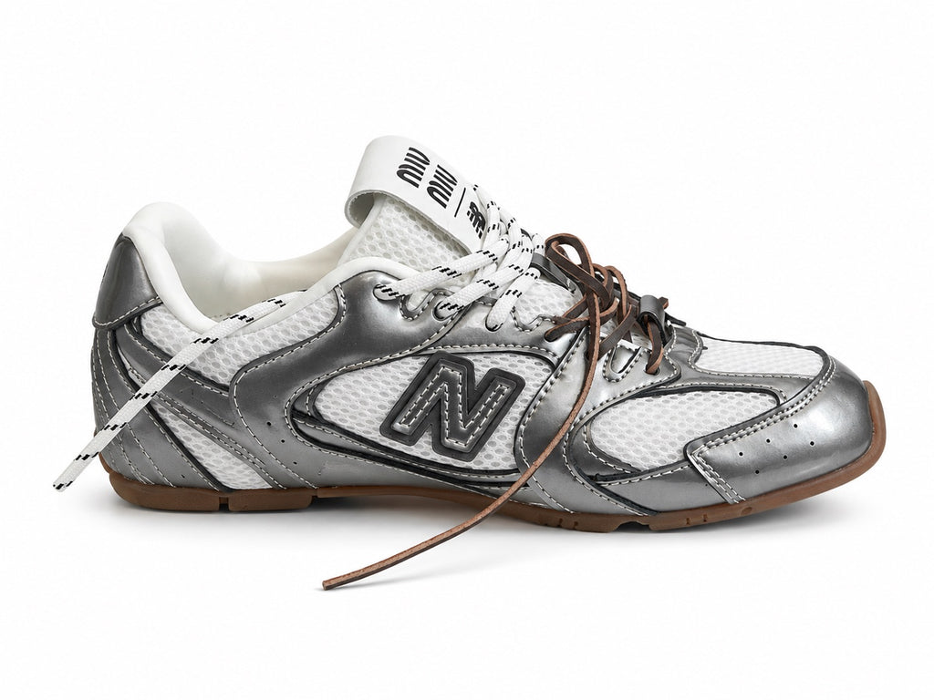 Miu Miu x New Balance Metallic Silver White Gum Sneakers