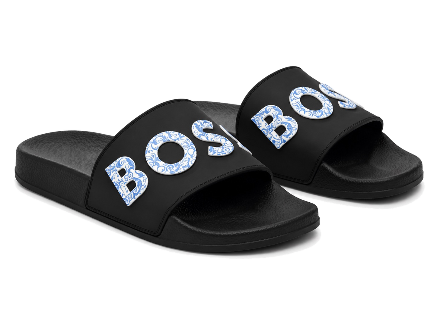 BOSS Logo Pool Slides - Black / Blue