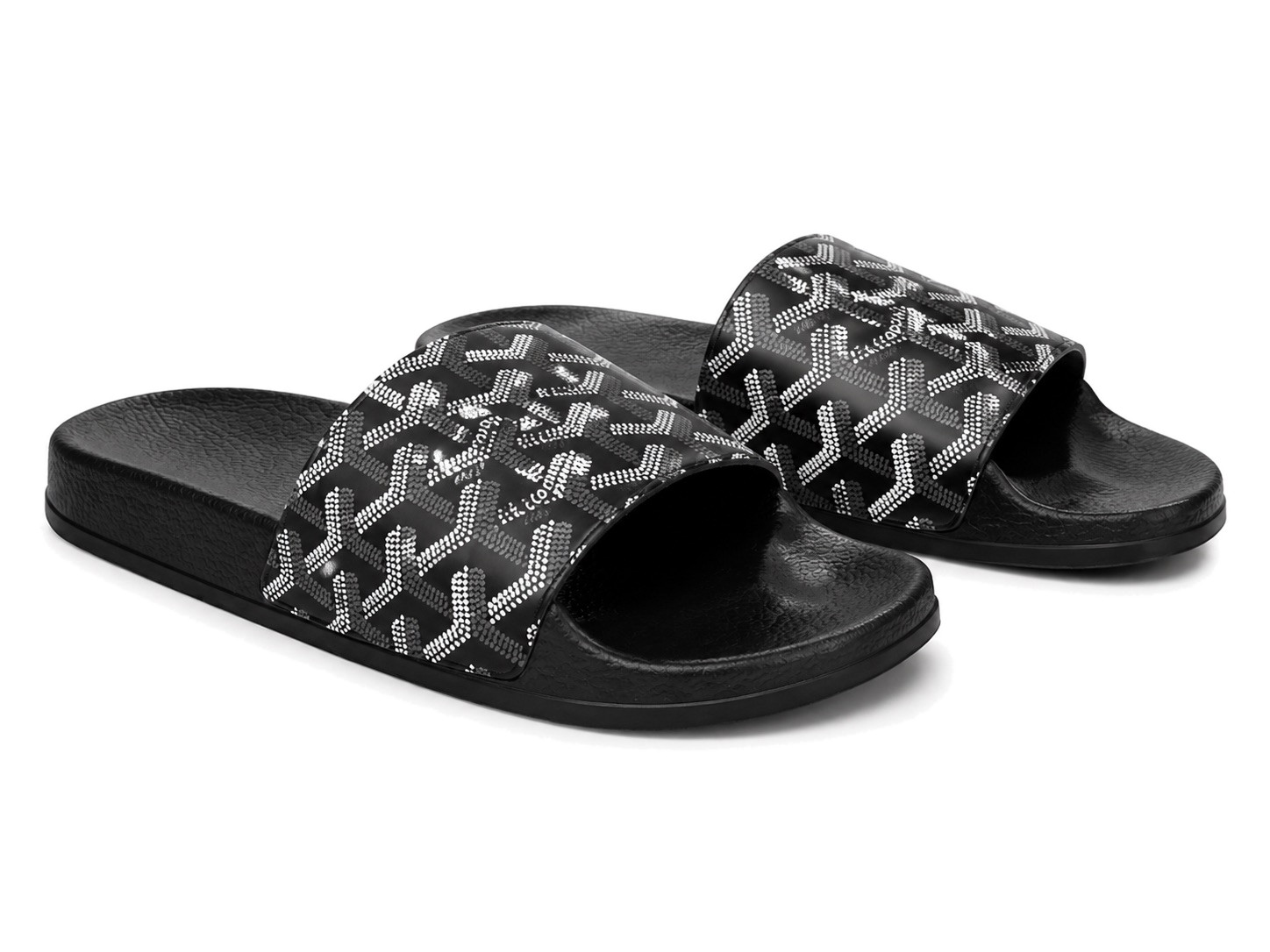 Goyardine Pattern Pool Slides - Black / White