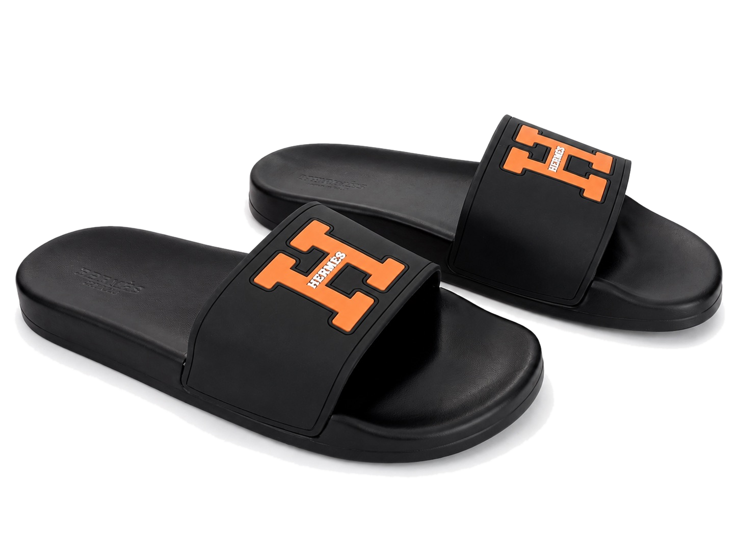 Hermès H Logo Slides - Black / Orange
