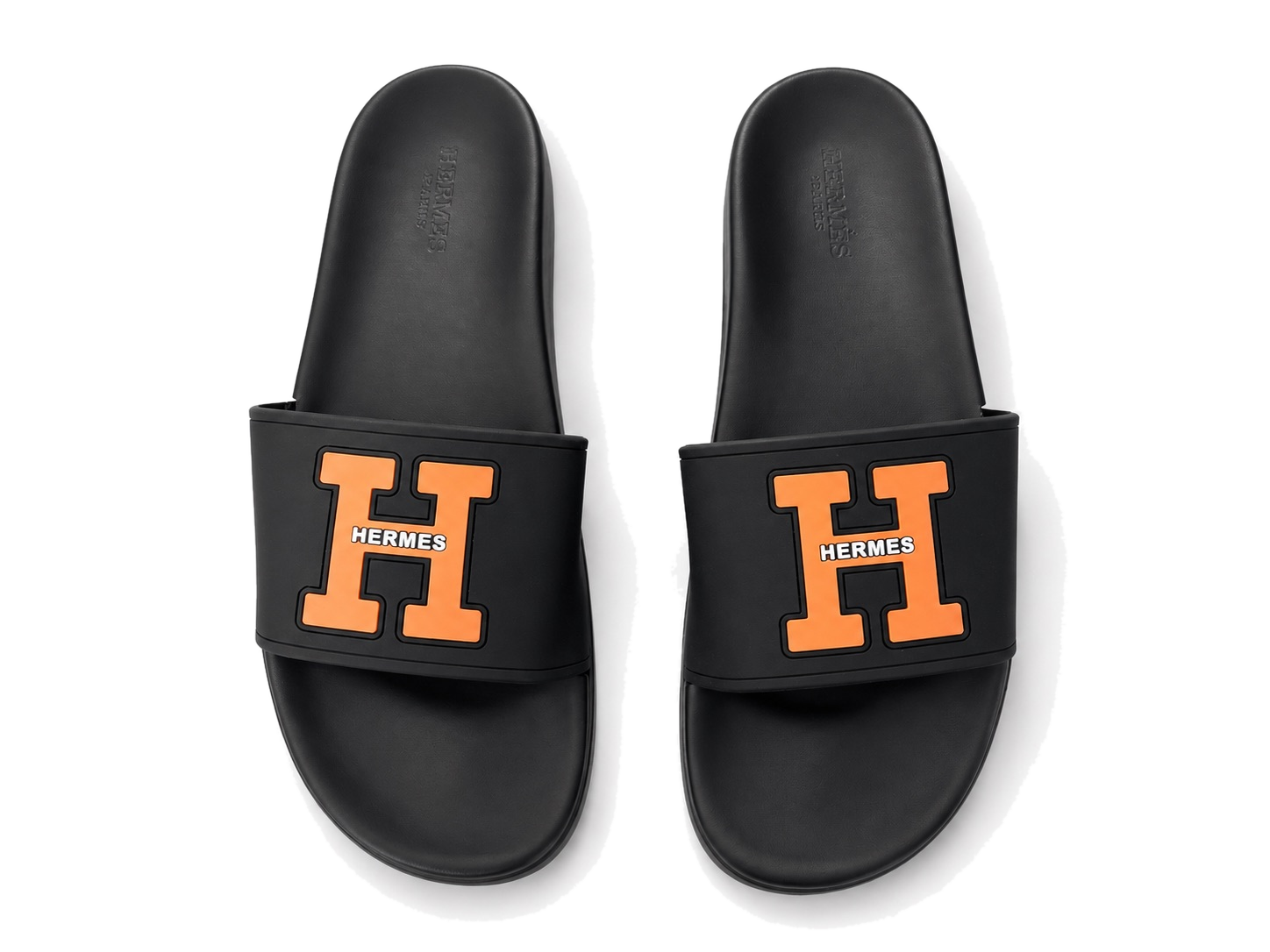 Hermès H Logo Slides - Black / Orange
