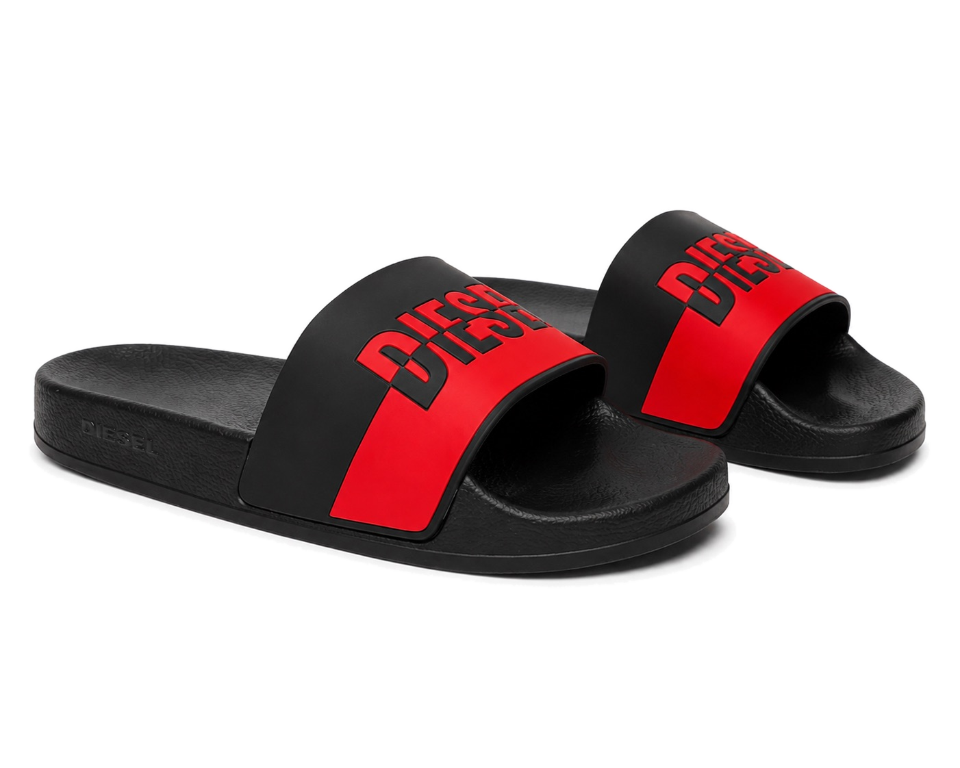 Diesel Logo Pool Slides - Black / Red