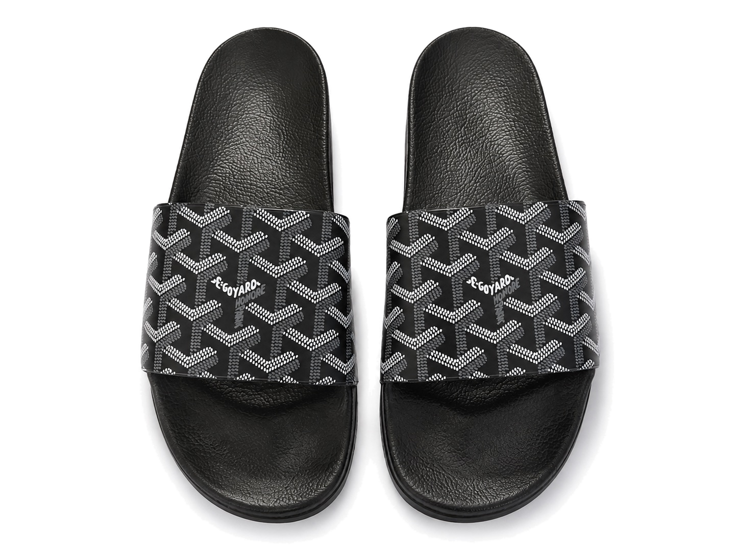 Goyardine Pattern Pool Slides - Black / White