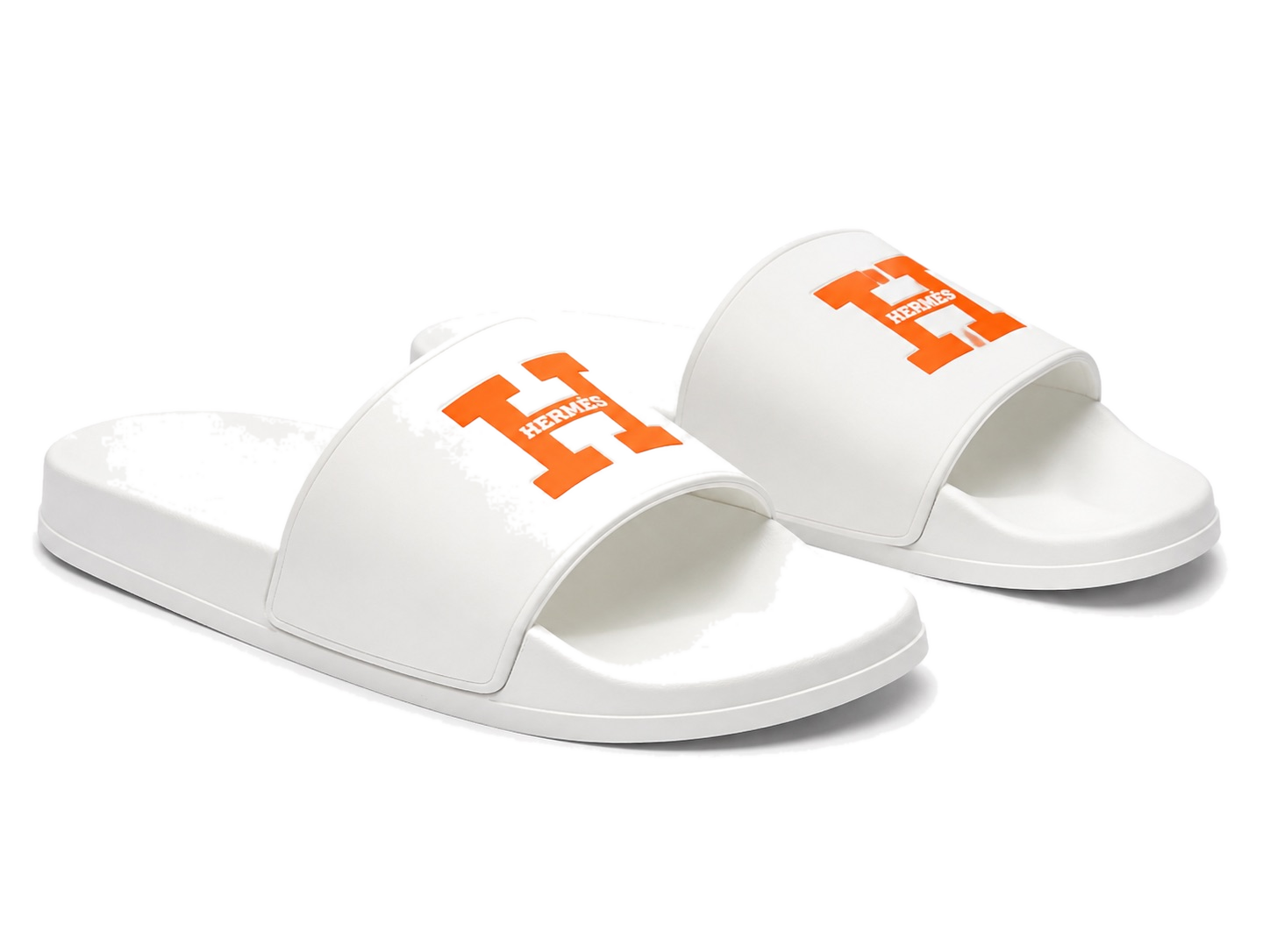 Hermès H Logo Slides - White / Orange
