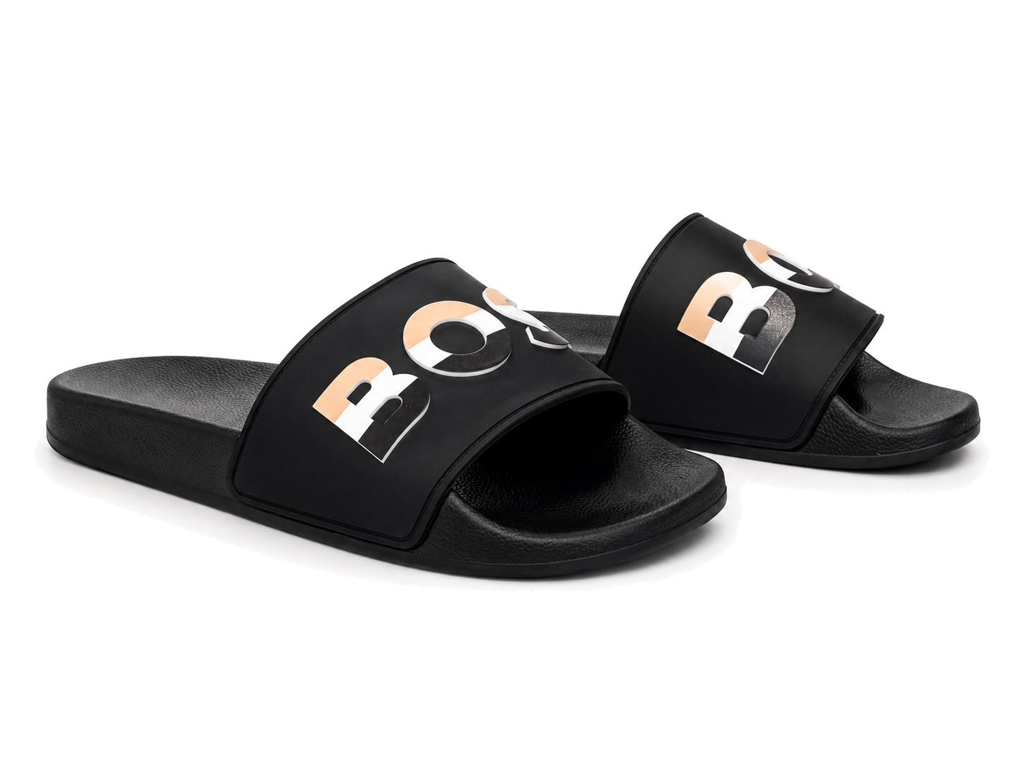 BOSS Logo Pool Slides - Black / Beige