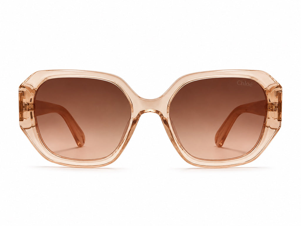 Chloé Geometric Sunglasses - Transparent Champagne Peach / Brown