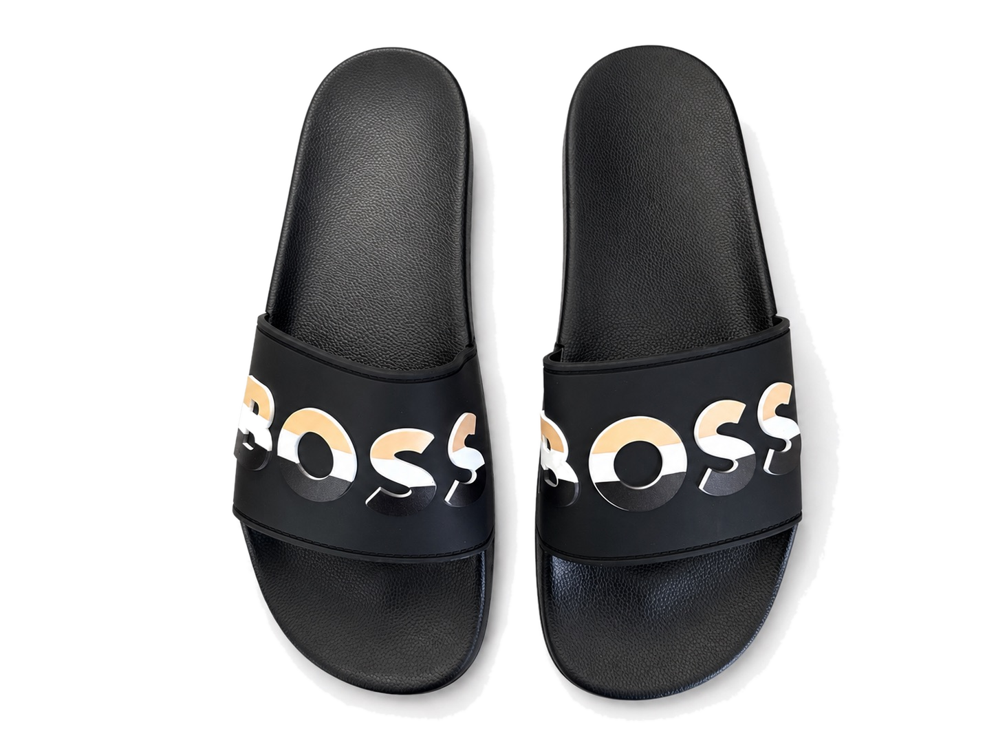 BOSS Logo Pool Slides - Black / Beige
