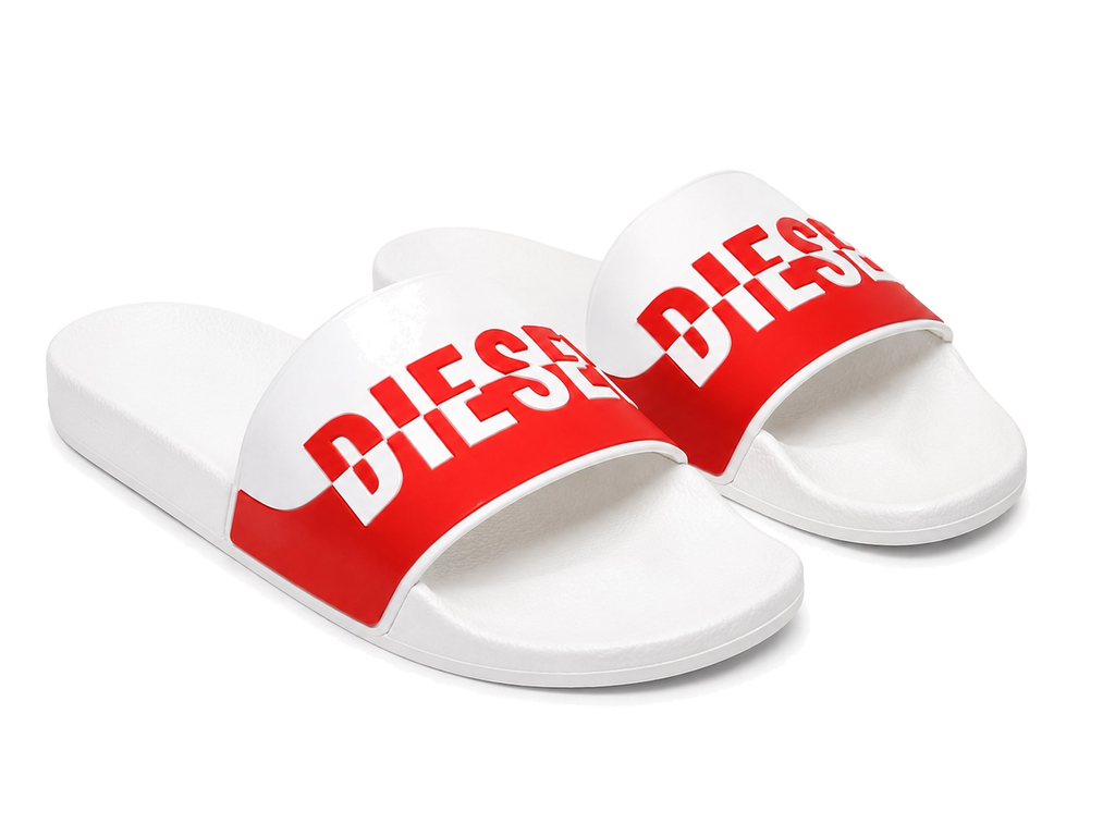 Diesel Logo Pool Slides - White / Red