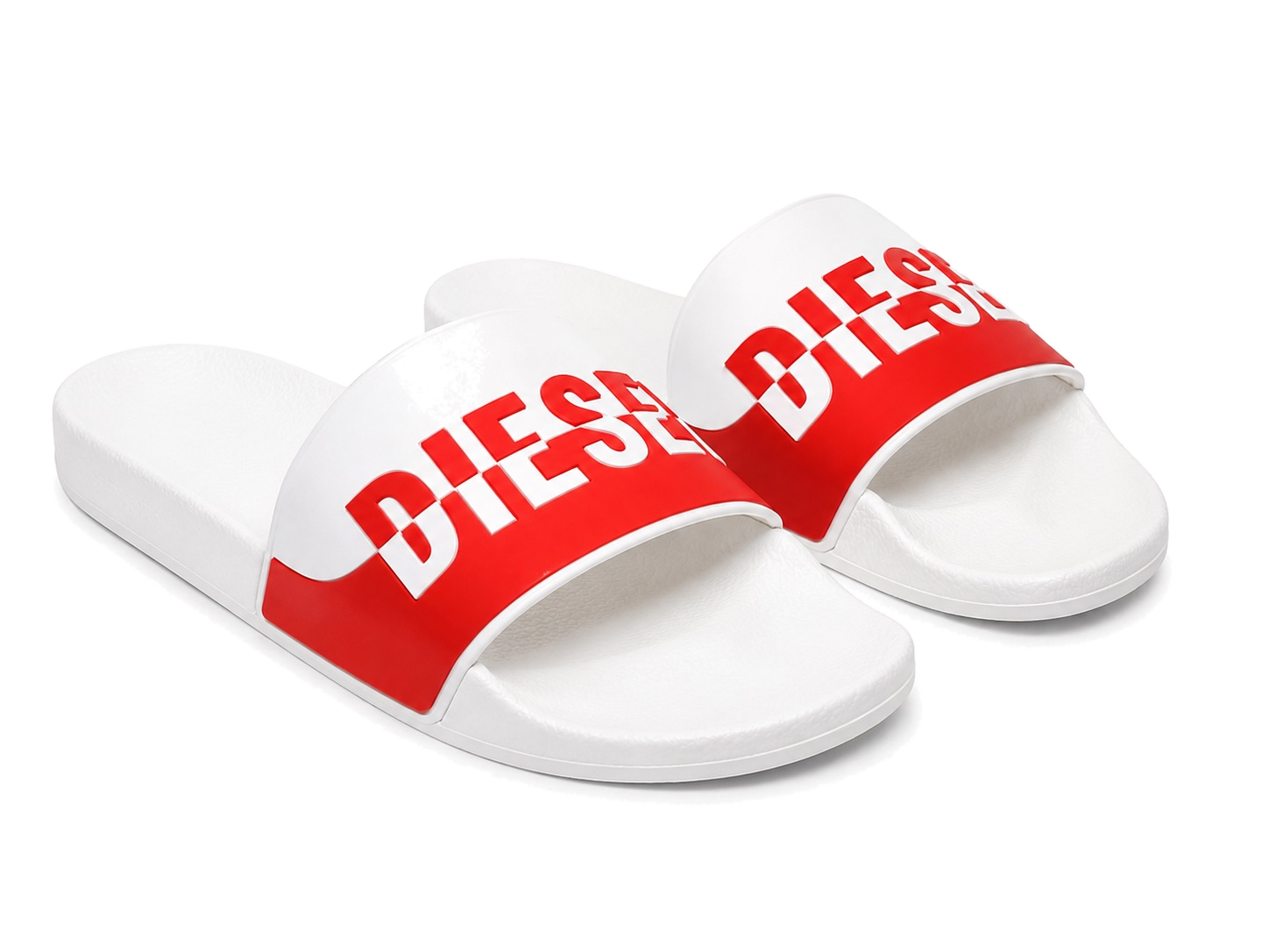 Diesel Logo Pool Slides - White / Red