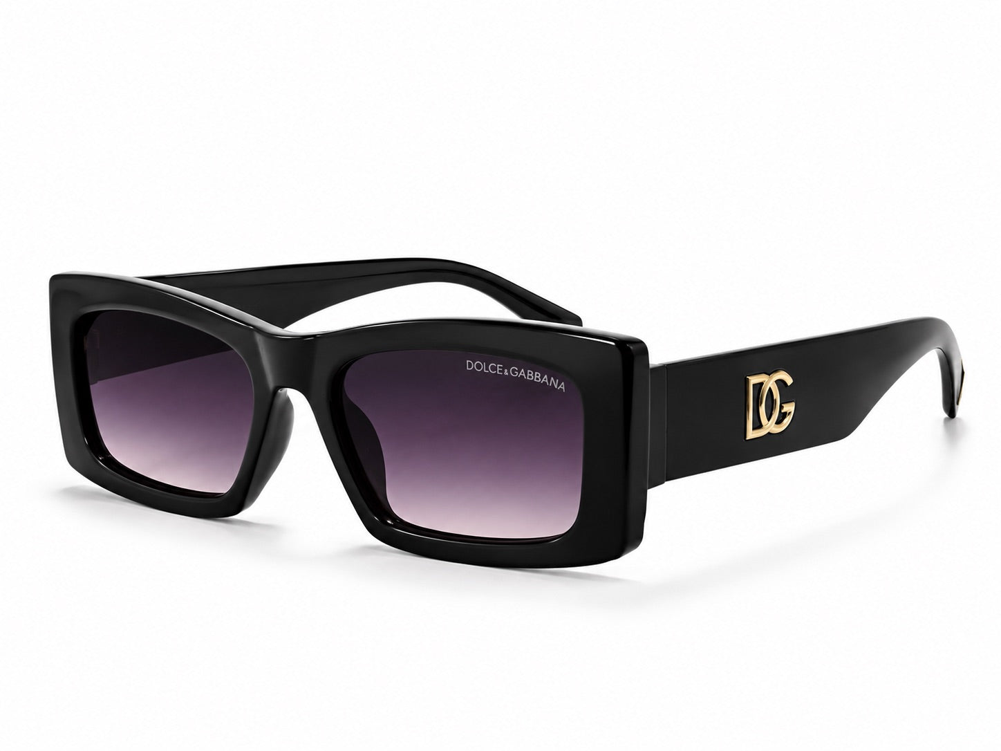 Dolce & Gabbana DG Rectangle Sunglasses - Black / Gold