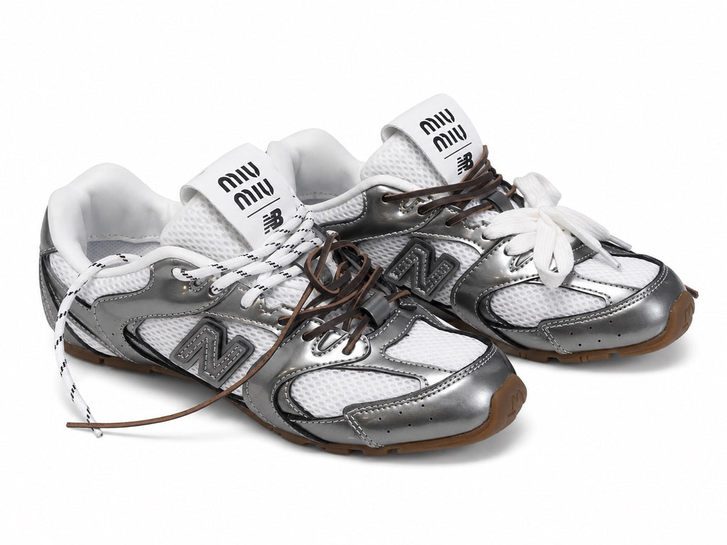 Miu Miu x New Balance Metallic Silver White Gum Sneakers