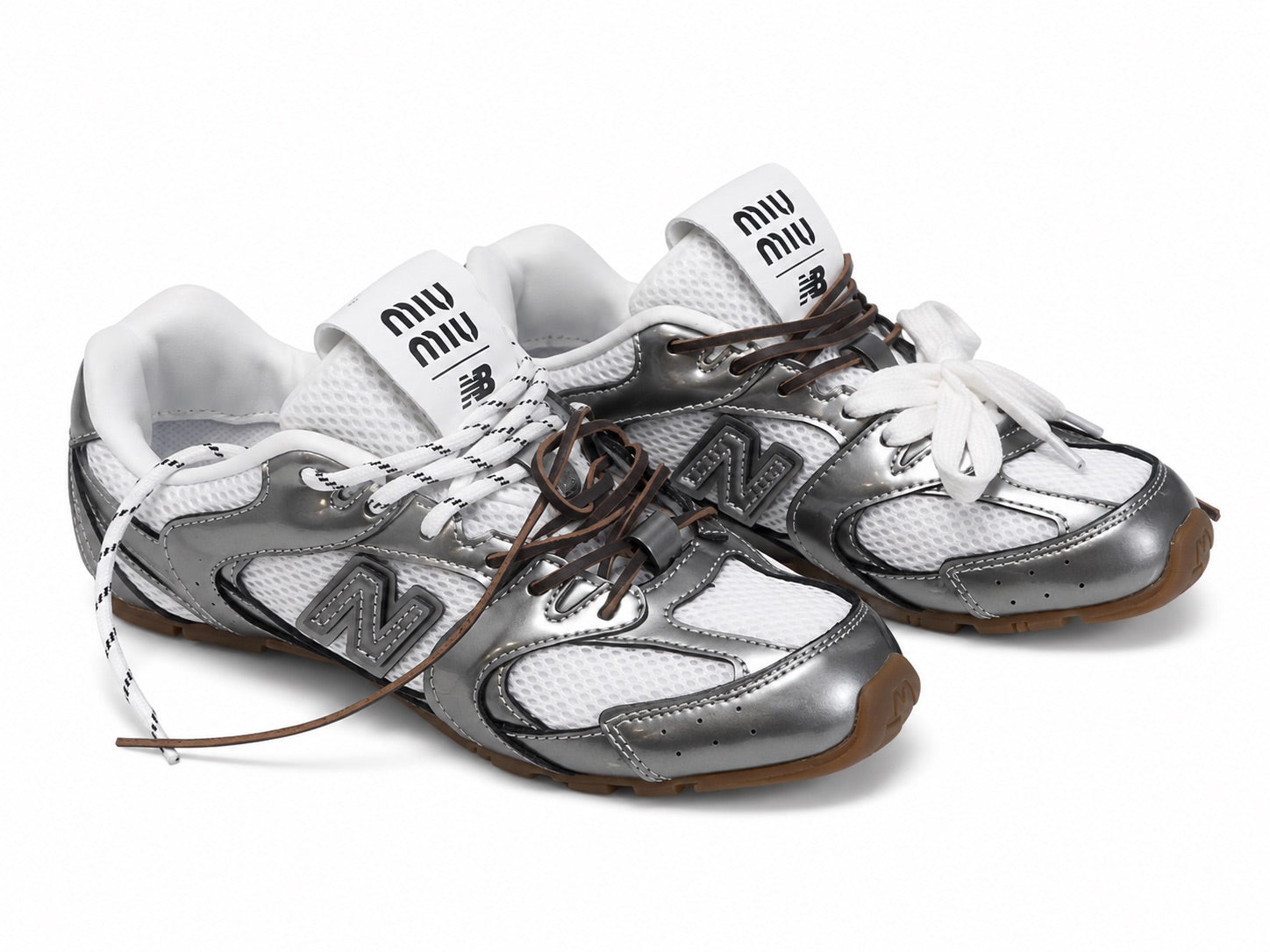 Miu Miu x New Balance Metallic Silver White Gum Sneakers