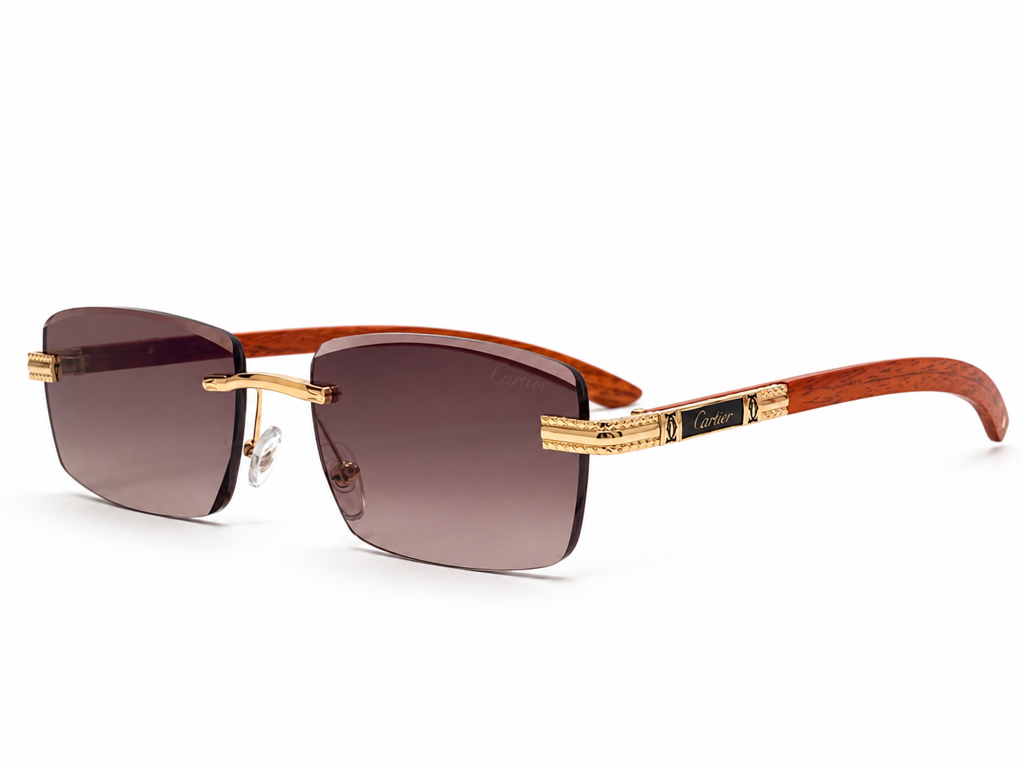 Cartier Rimless Rectangle Sunglasses - Gold / Brown