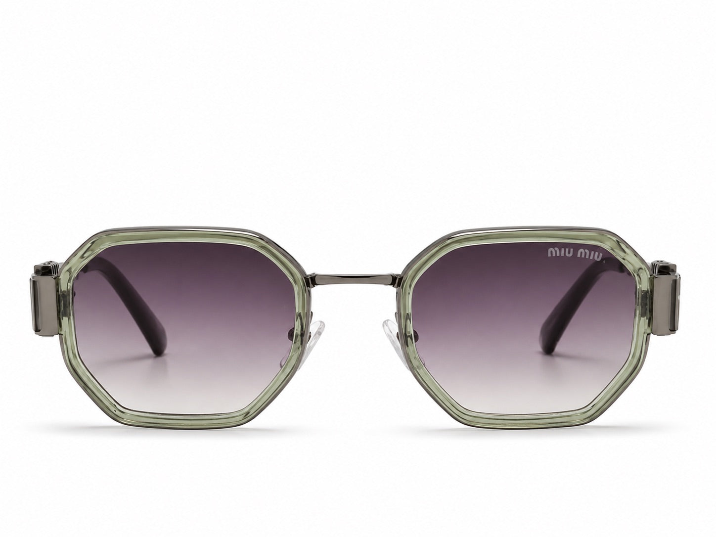 Miu Miu Geometric Sunglasses - Transparent Green / Gunmetal