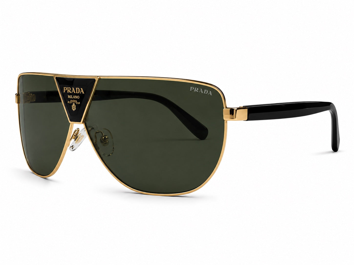 Prada Triangle Logo Pilot Sunglasses - Gold / Green