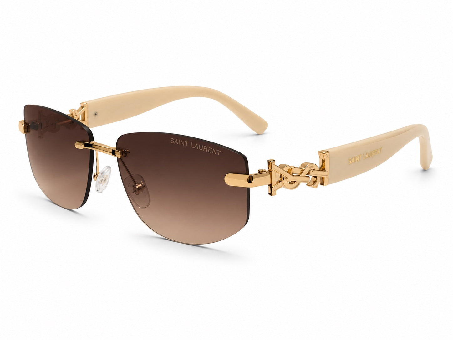 Saint Laurent Rimless Rectangle Sunglasses - Gold / Brown