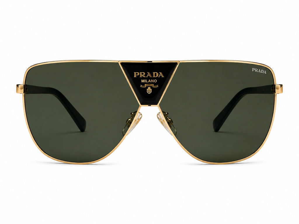 Prada Triangle Logo Pilot Sunglasses - Gold / Green