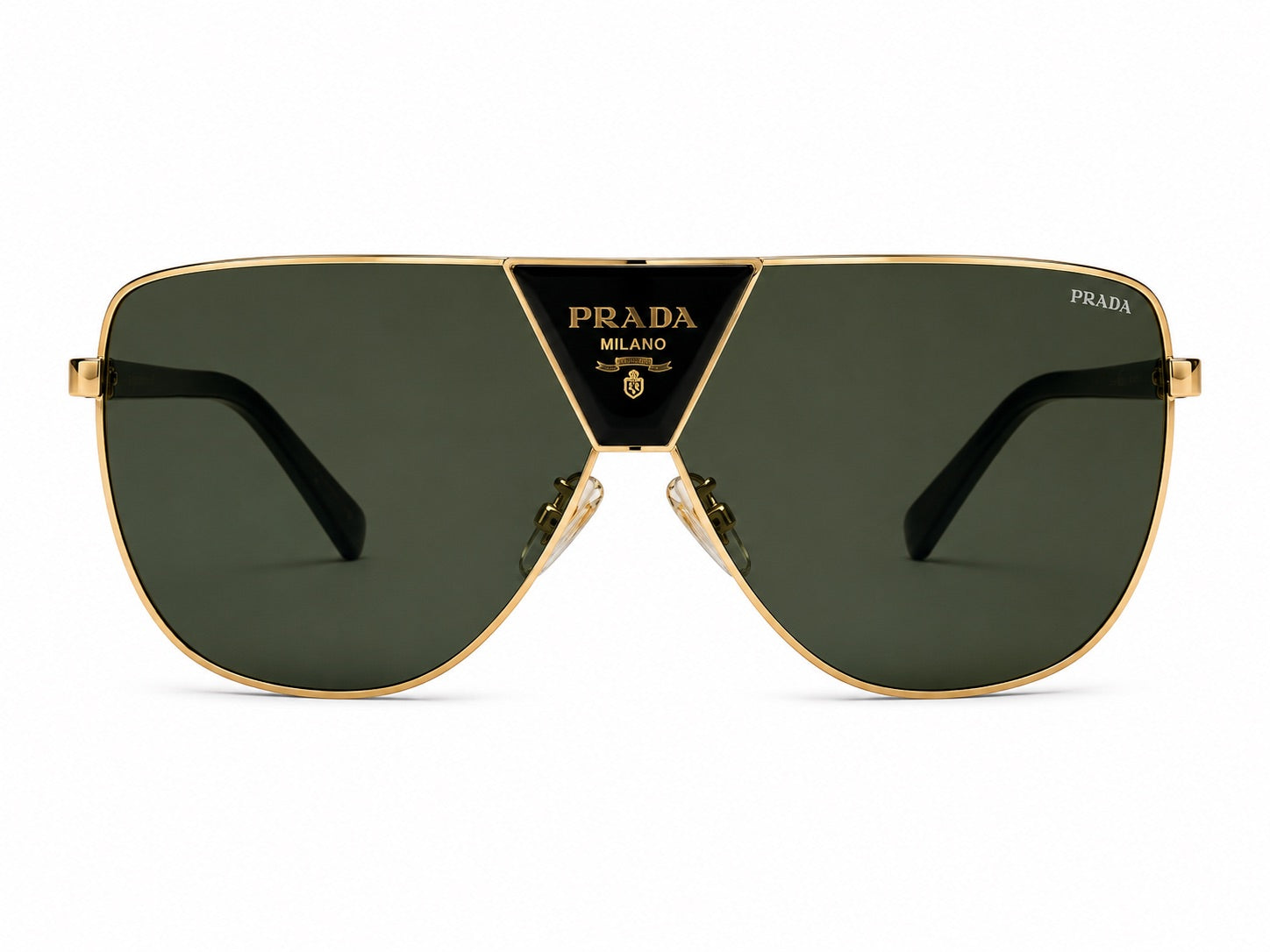 Prada Triangle Logo Pilot Sunglasses - Gold / Green