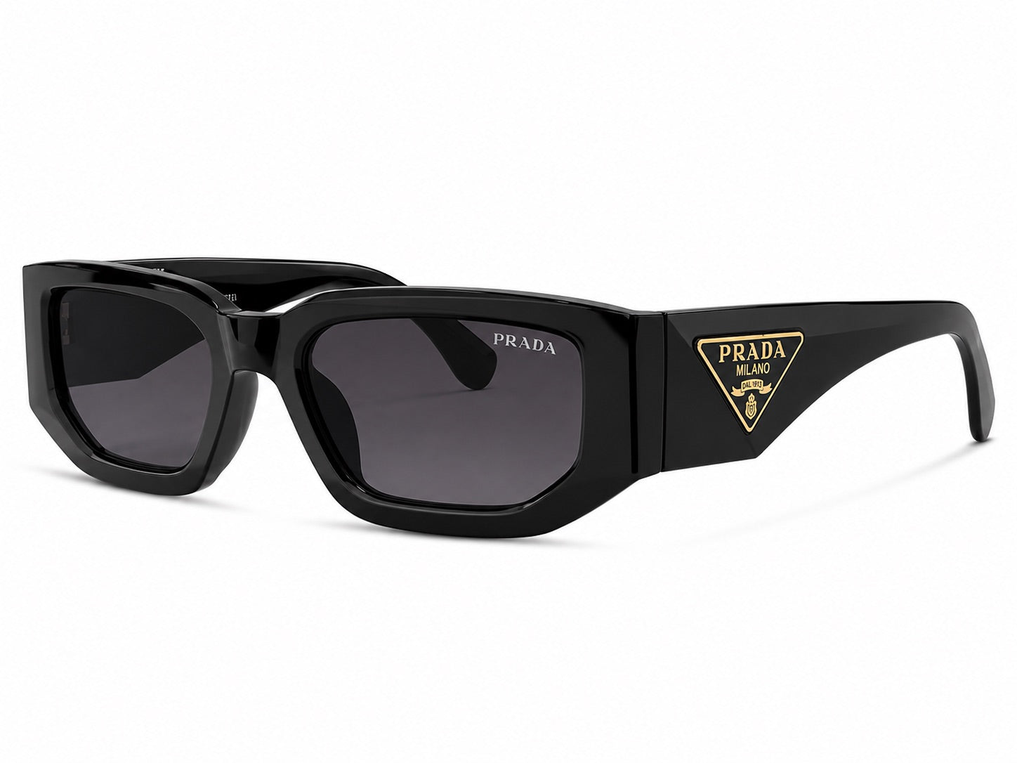 Prada Triangle Logo Rectangle Sunglasses - Black