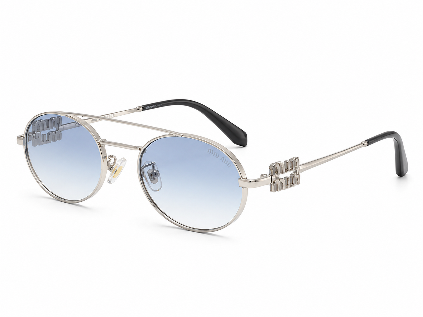 Miu Miu Round Aviator Sunglasses - Silver / Blue Gradient