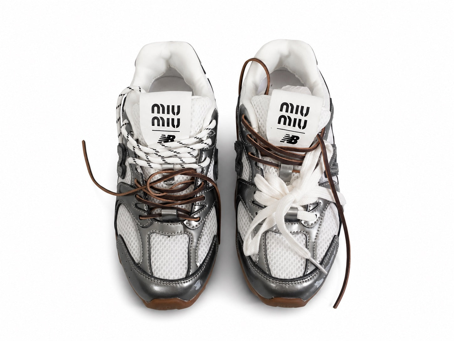 Miu Miu x New Balance Metallic Silver White Gum Sneakers