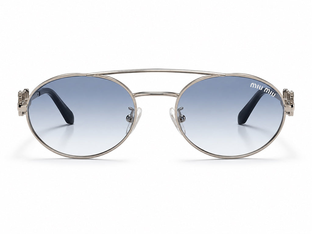 Miu Miu Round Aviator Sunglasses - Silver / Blue Gradient