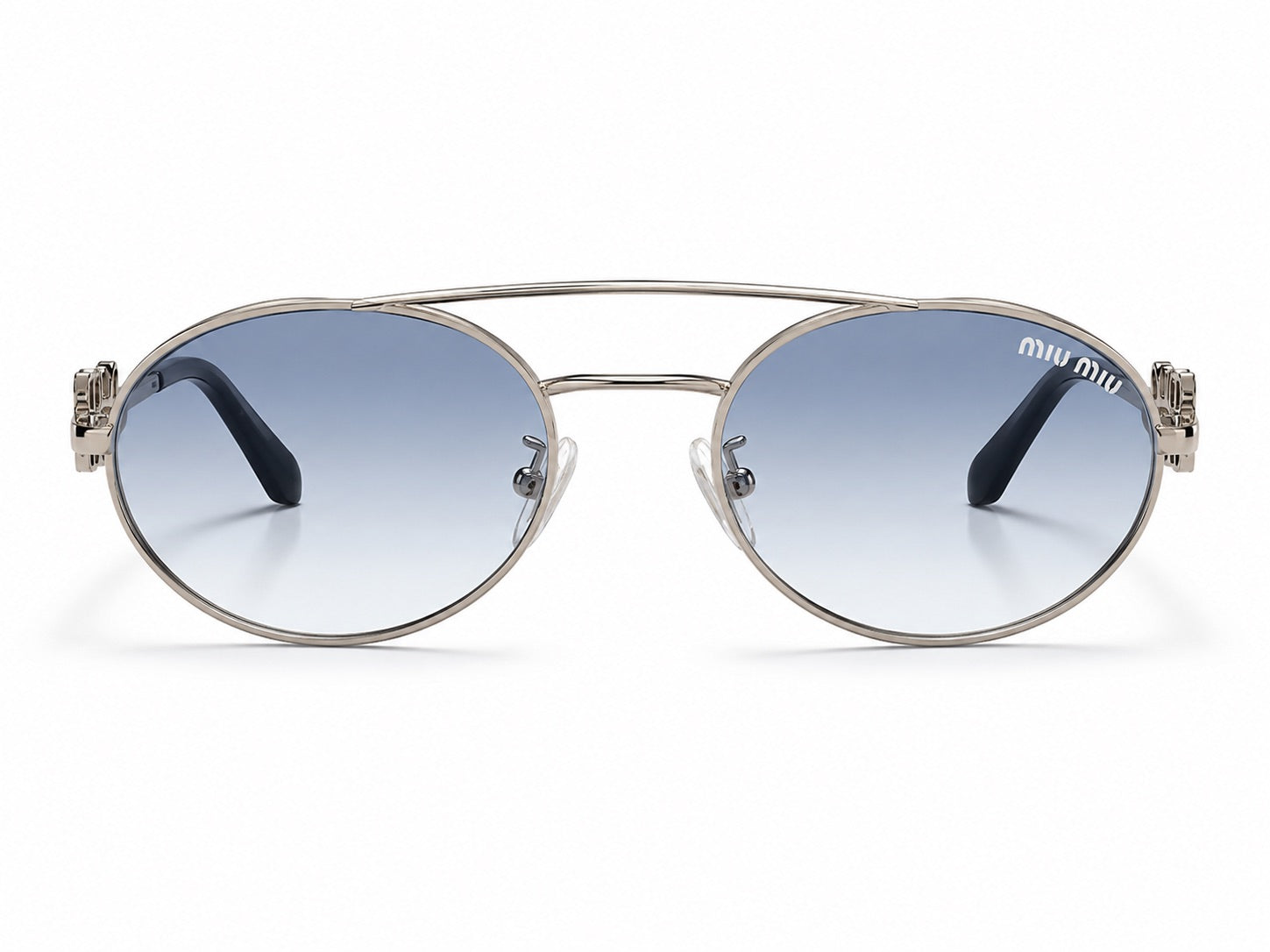 Miu Miu Round Aviator Sunglasses - Silver / Blue Gradient