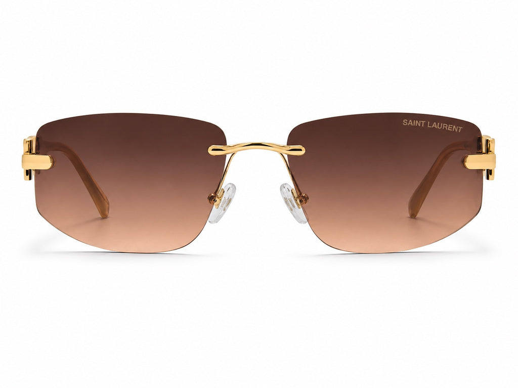Saint Laurent Rimless Rectangle Sunglasses - Gold / Brown