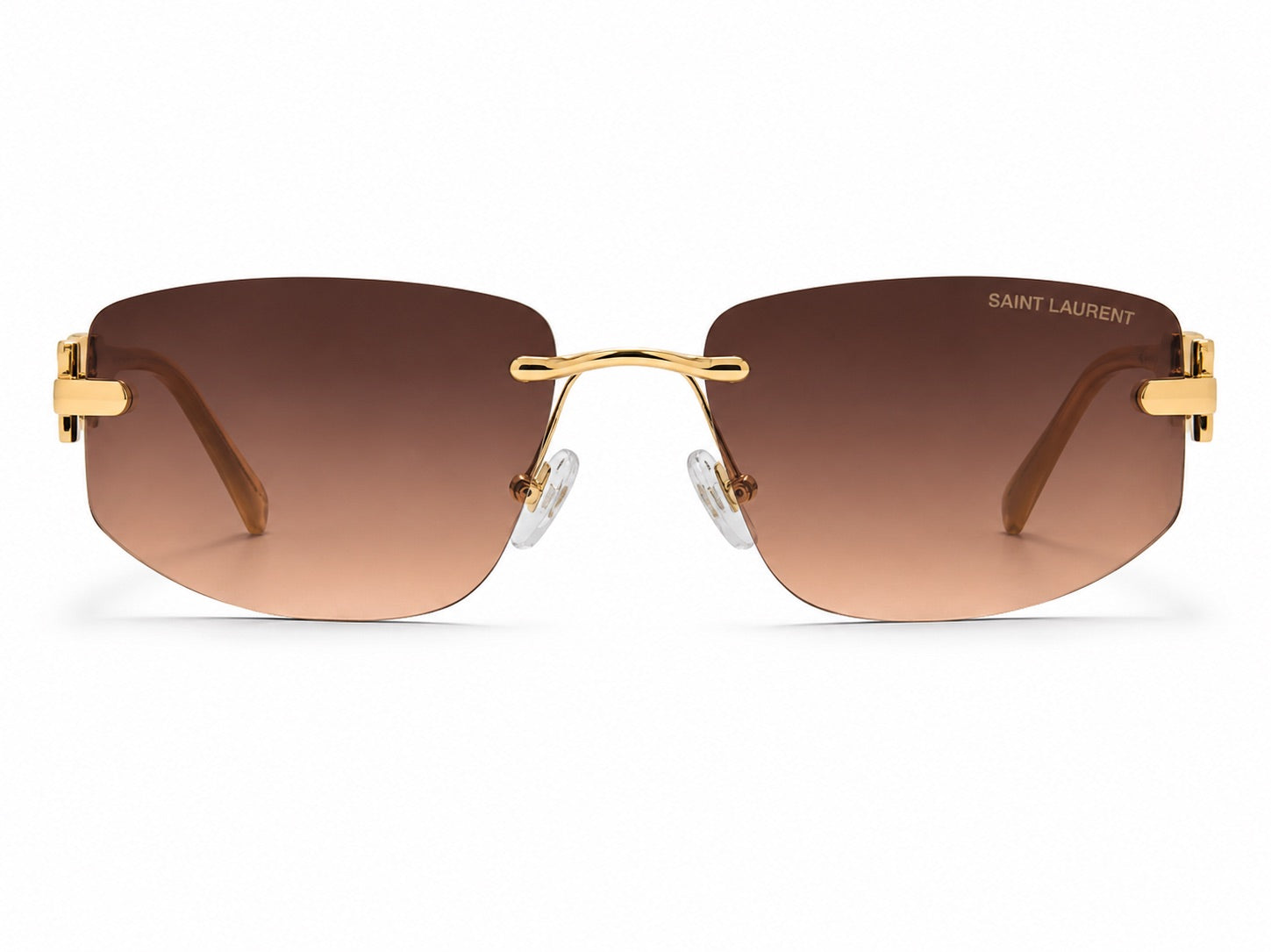 Saint Laurent Rimless Rectangle Sunglasses - Gold / Brown