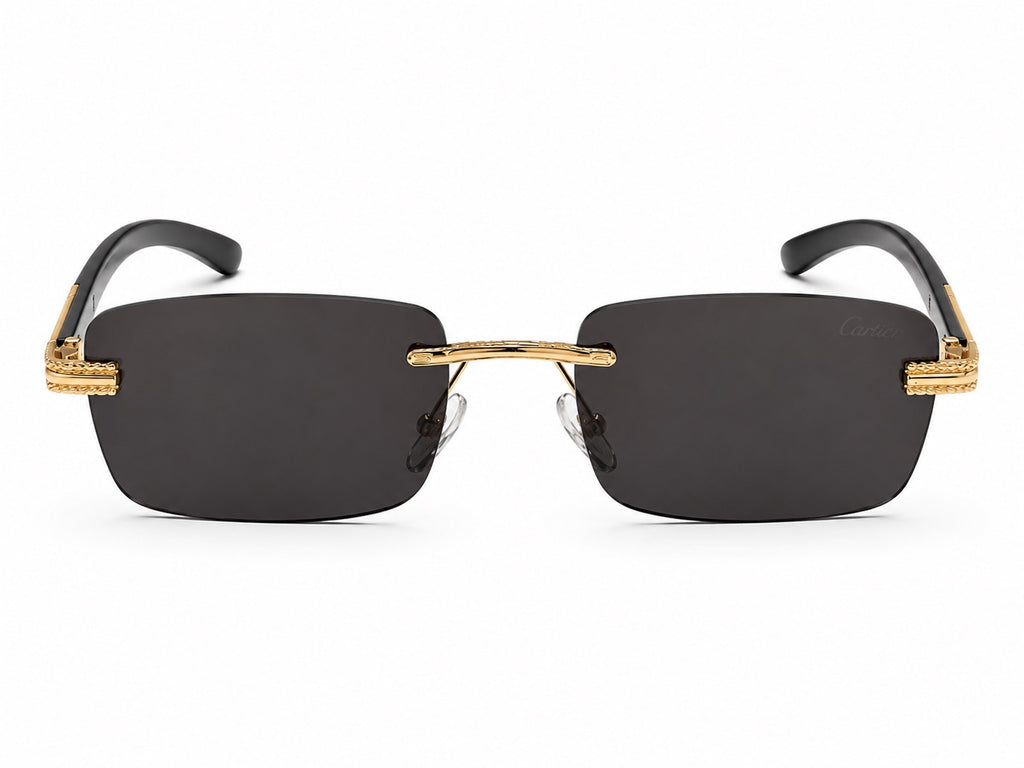 Cartier Rimless Rectangle Sunglasses - Black / Gold