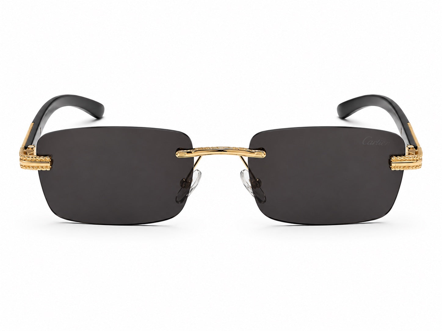 Cartier Rimless Rectangle Sunglasses - Black / Gold