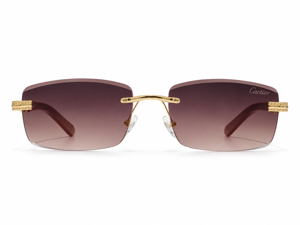 Cartier Rimless Rectangle Sunglasses - Gold / Brown
