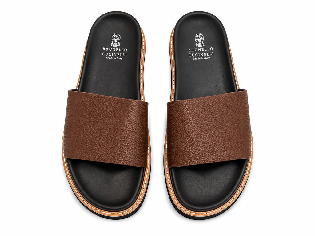 Brunello Cucinelli Men’s Leather Slide Sandals