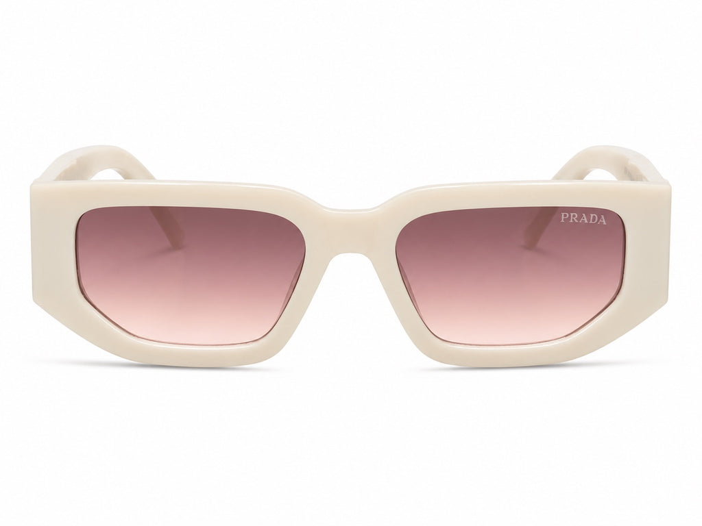 Prada Triangle Logo Rectangle Sunglasses - Ivory / Pink