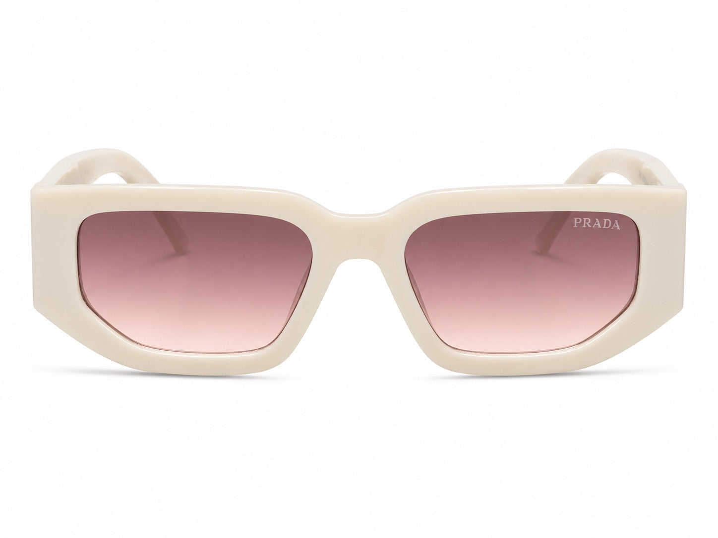 Prada Triangle Logo Rectangle Sunglasses - Ivory / Pink