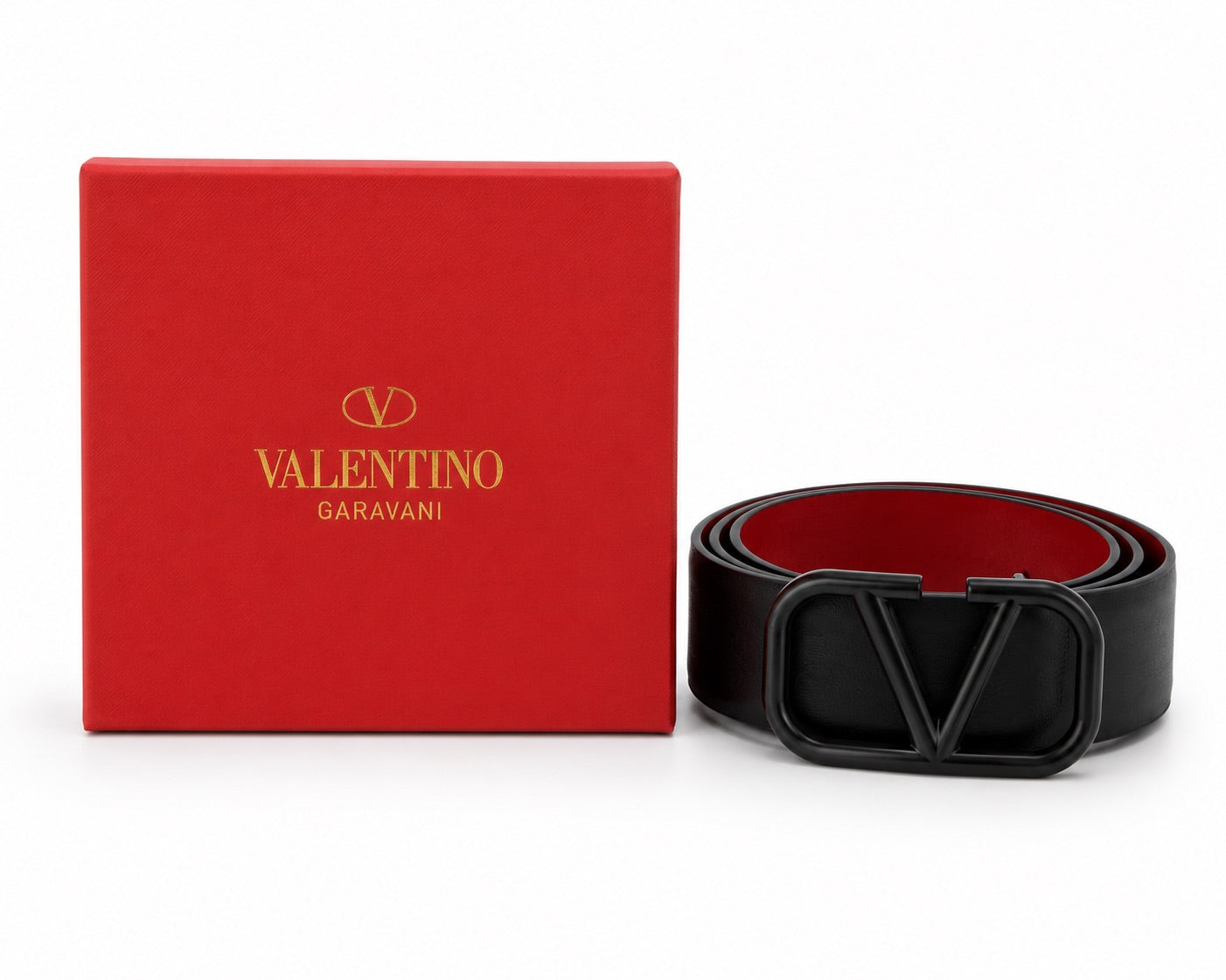Valentino Garavani VLogo Signature Leather Belt - Black / Red
