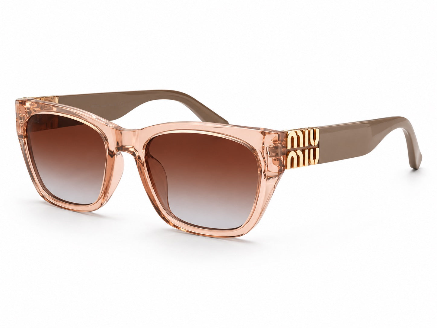 Miu Miu Geometric Sunglasses - Transparent Champagne Peach / Brown