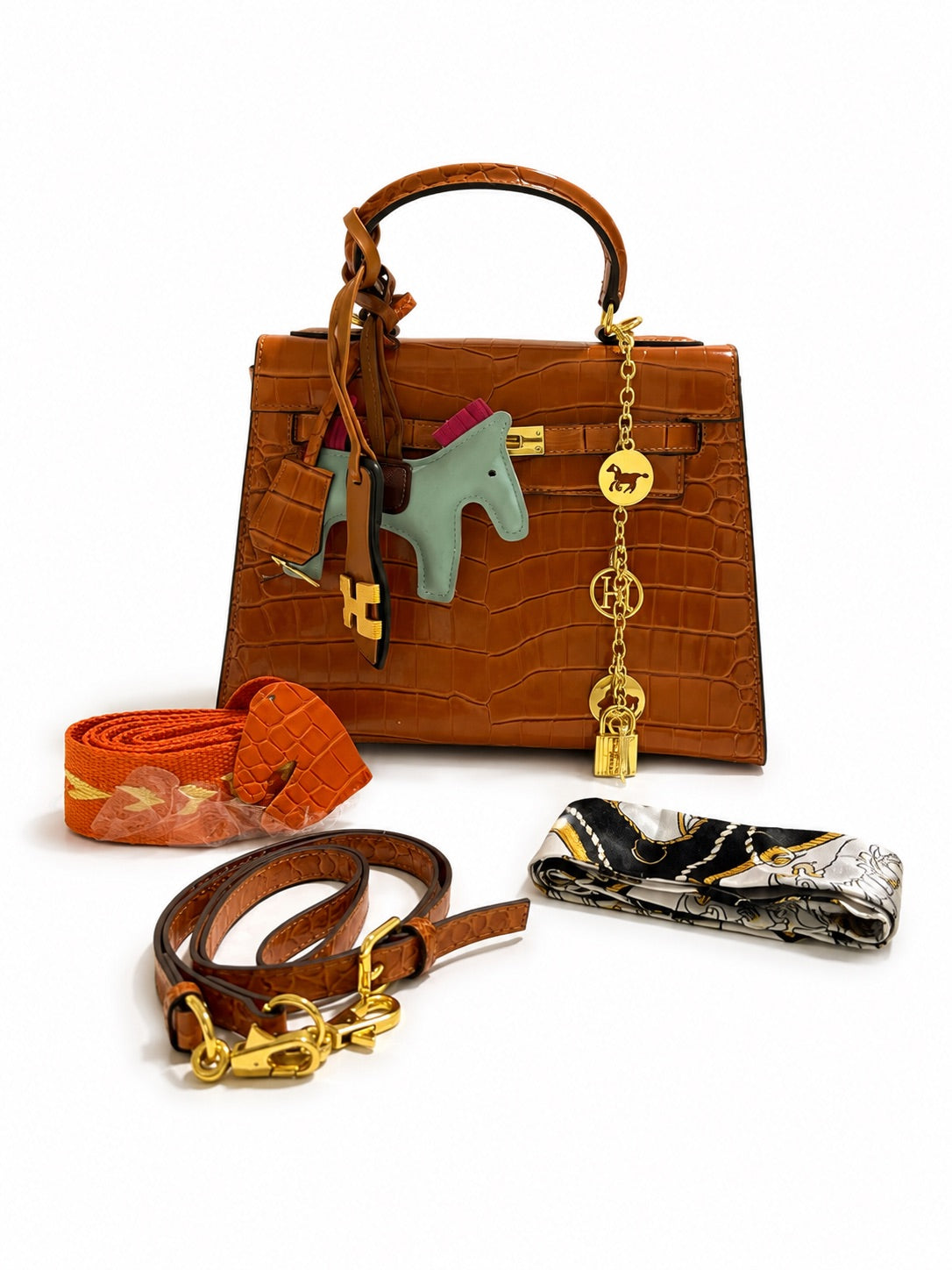 Hermès Kelly Sellier Bag Crocodile-Effect Brown