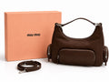 Miu Miu Pocket Leather Hobo Bag - Dark Brown
