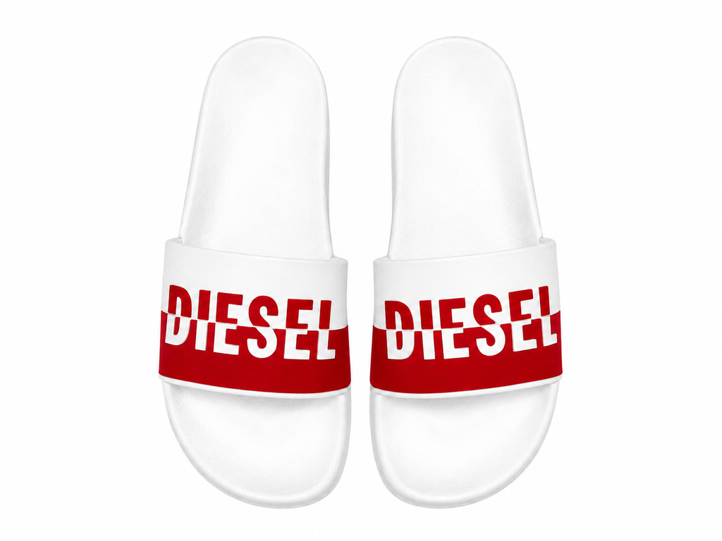 Diesel Logo Pool Slides - White / Red
