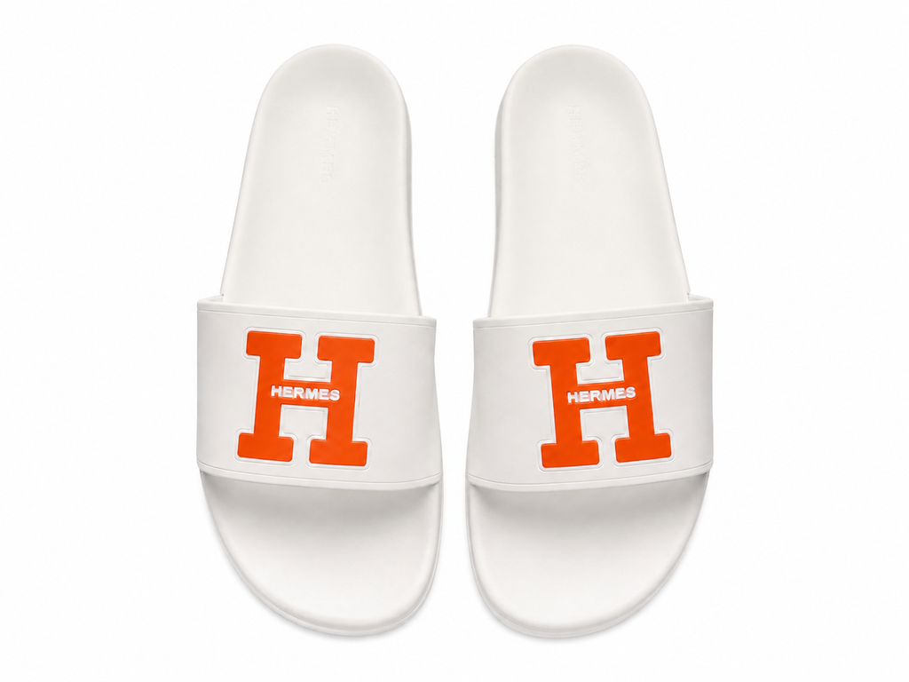 Hermès H Logo Slides - White / Orange