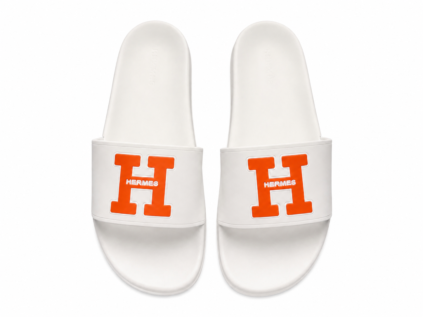 Hermès H Logo Slides - White / Orange