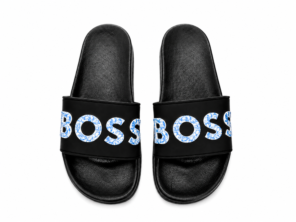 BOSS Logo Pool Slides - Black / Blue