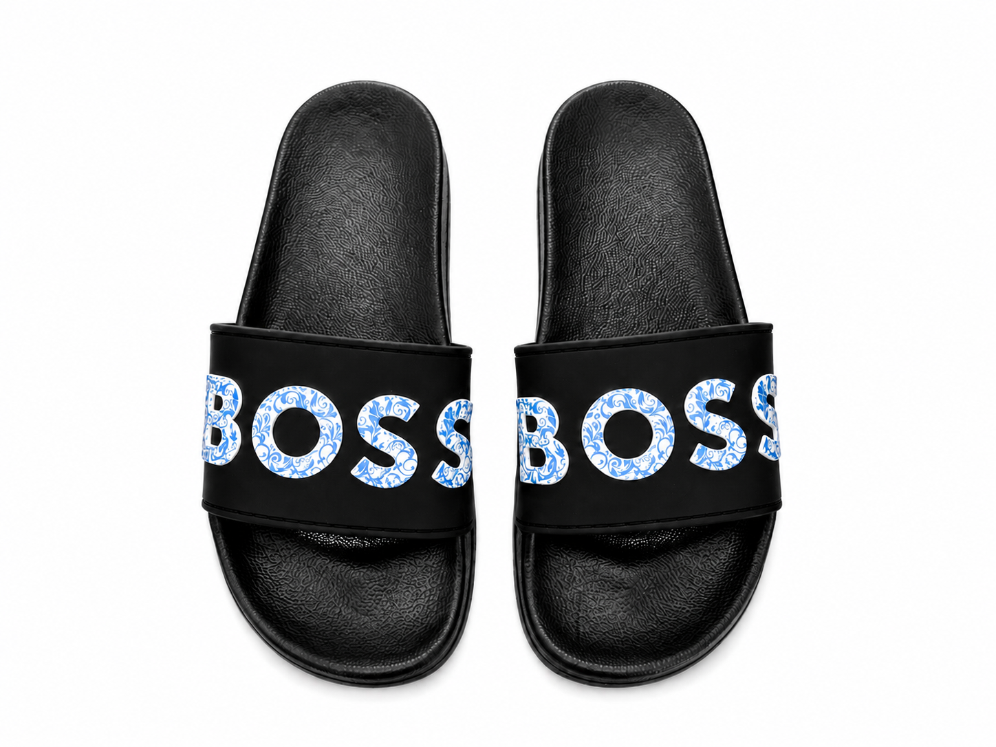 BOSS Logo Pool Slides - Black / Blue