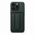 Magnetic Leather Phone Card Holder With Grip - Dark Green