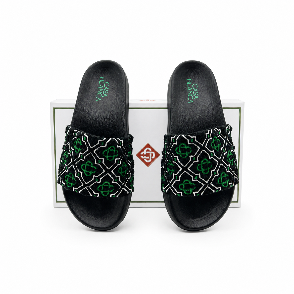 Casablanca Black Embroidered Terry Slides
