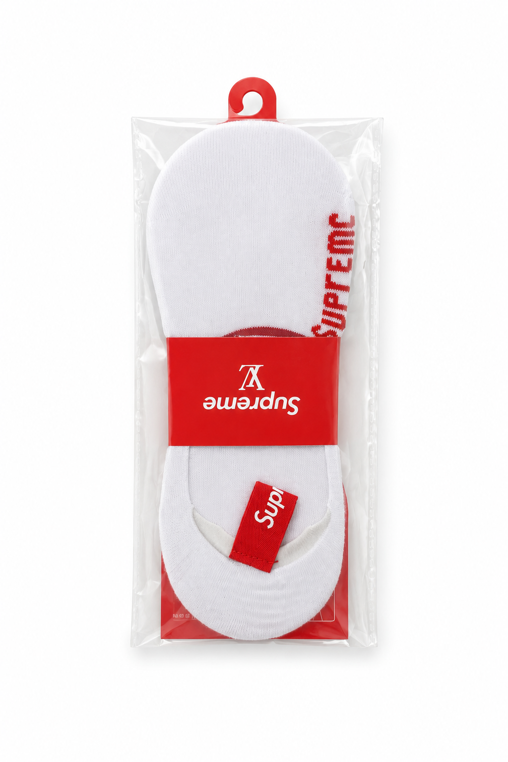Supreme x LV Style No-Show Socks - White / Red
