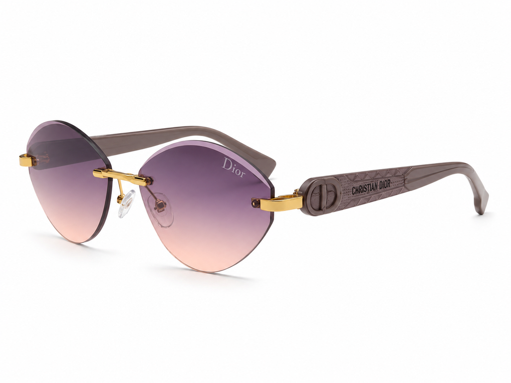 Dior Rimless Oval Sunglasses - Gold / Purple Pink Gradient