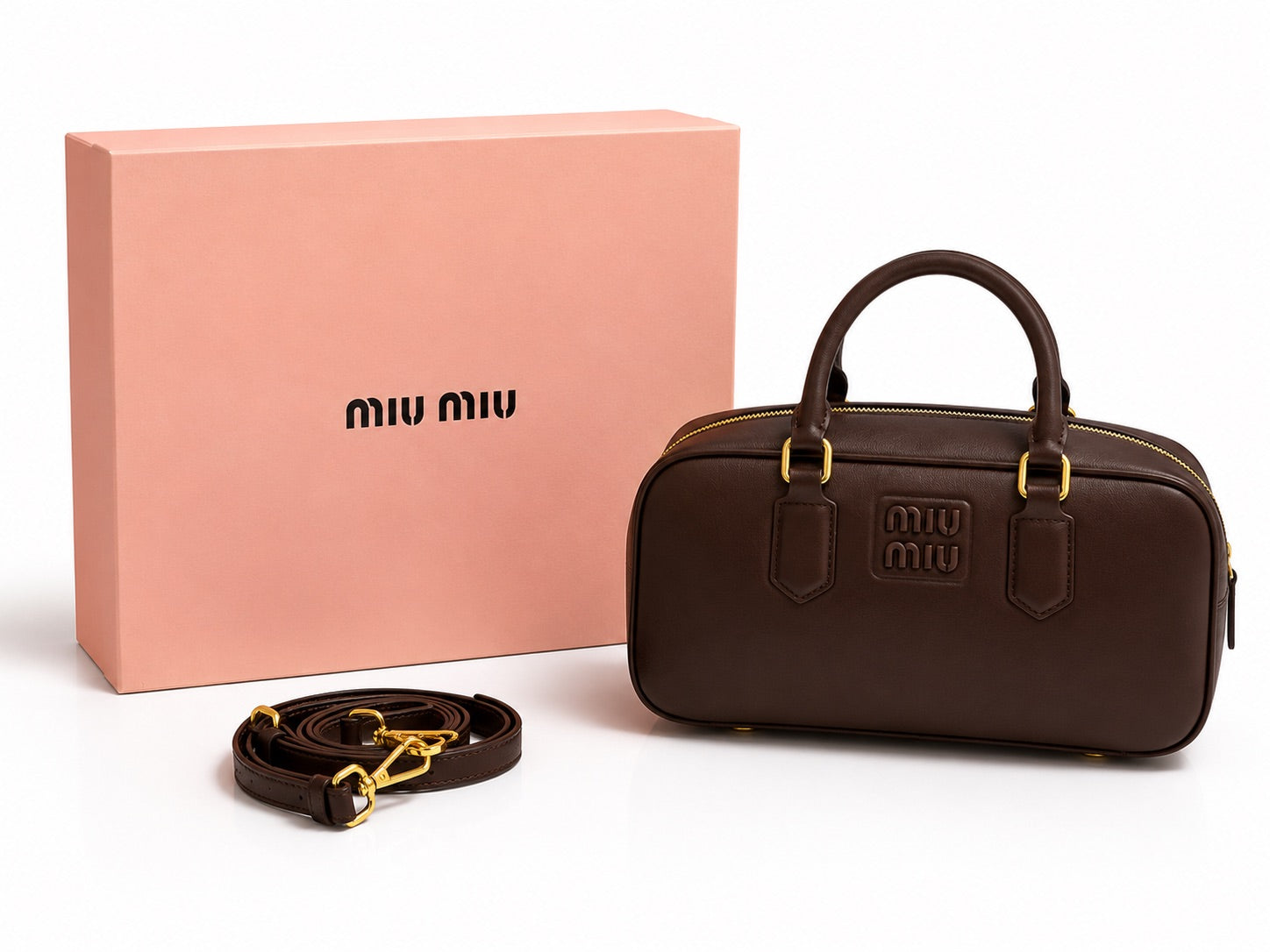 Miu Miu Leather Top Handle Bag - Dark Brown